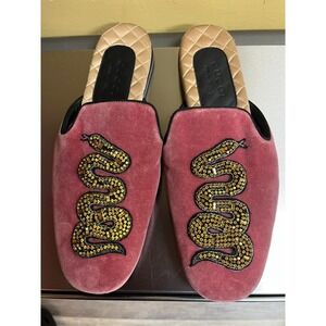 Gucci Lawrence Pink Velvet Slip On Mules Crystal Embellished Snake Size 6.5